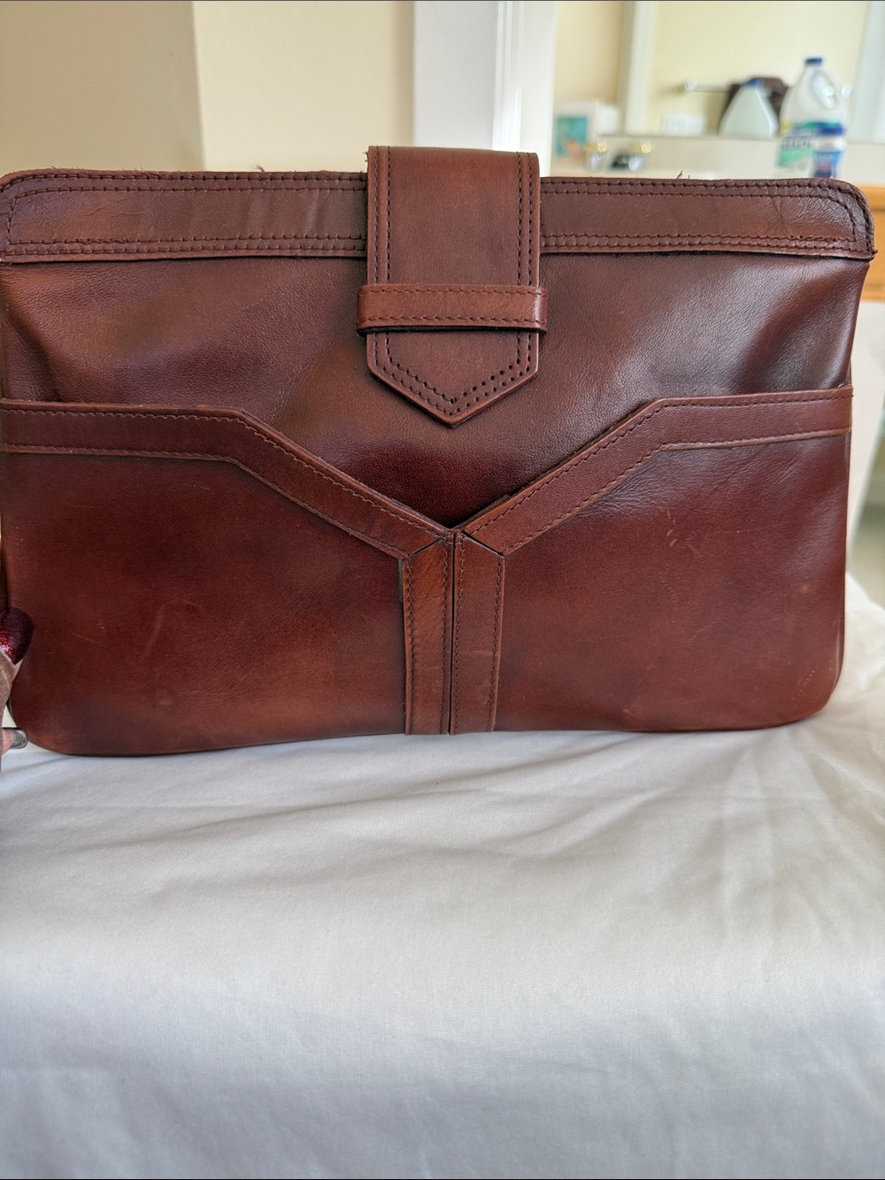 Men's Brown Leather of Document Folio with Front Pocket